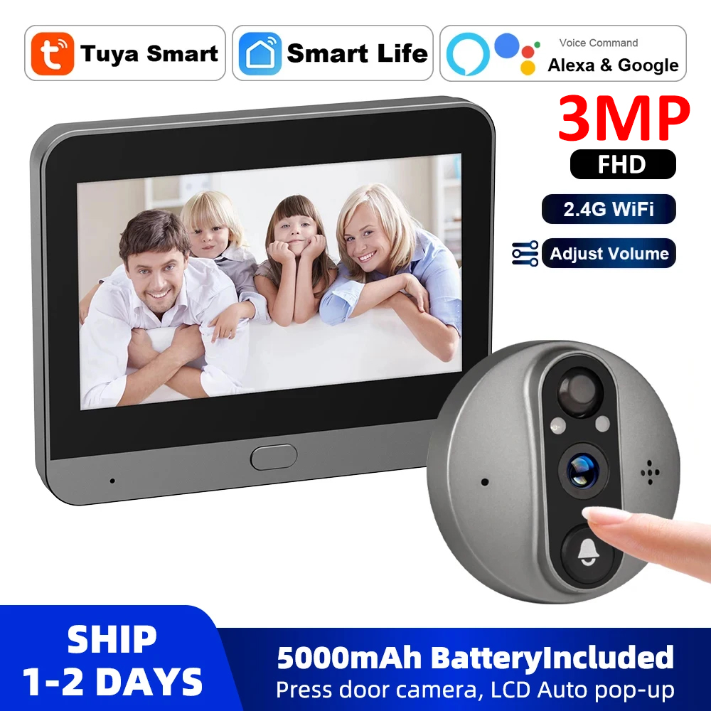Home Security Tech - 3MP WiFi Smart Tuya Peephole 5000mAh