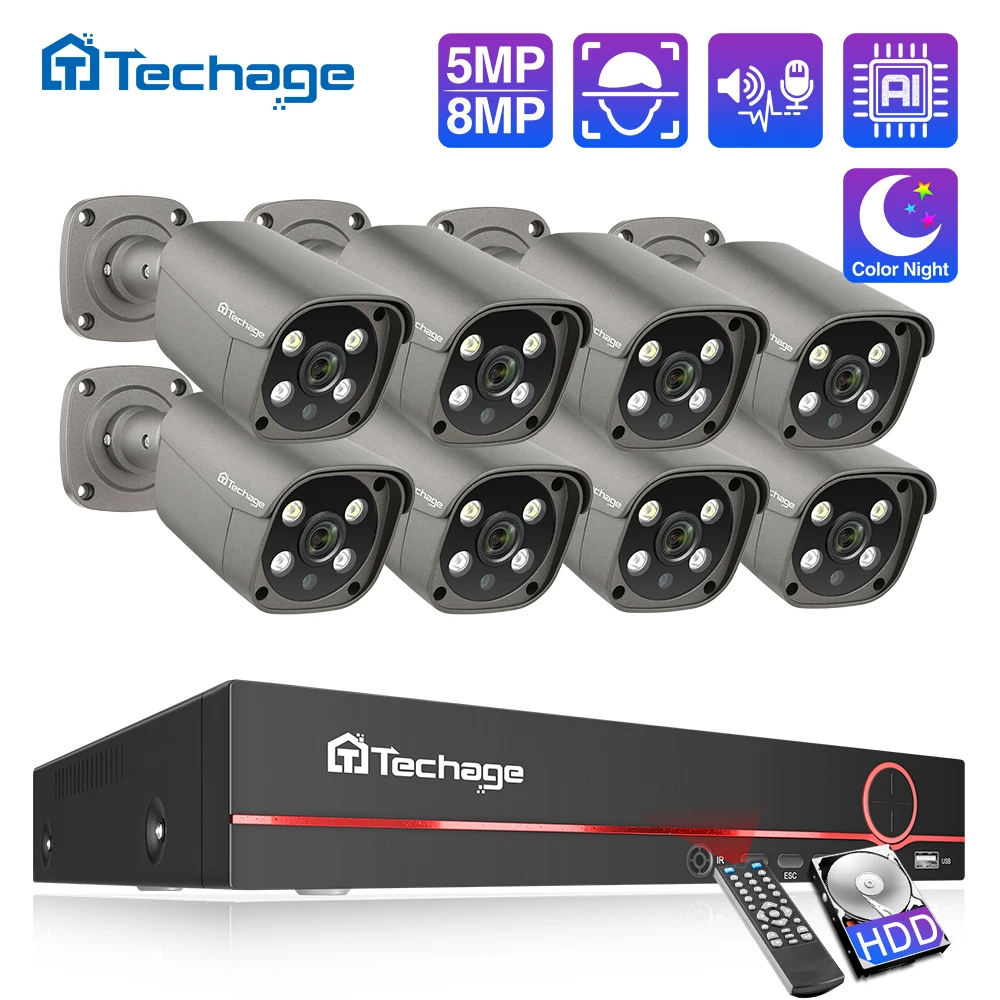 Ip Camera Outdoor 4K - Techage 8CH 5MP 8MP Security Camera