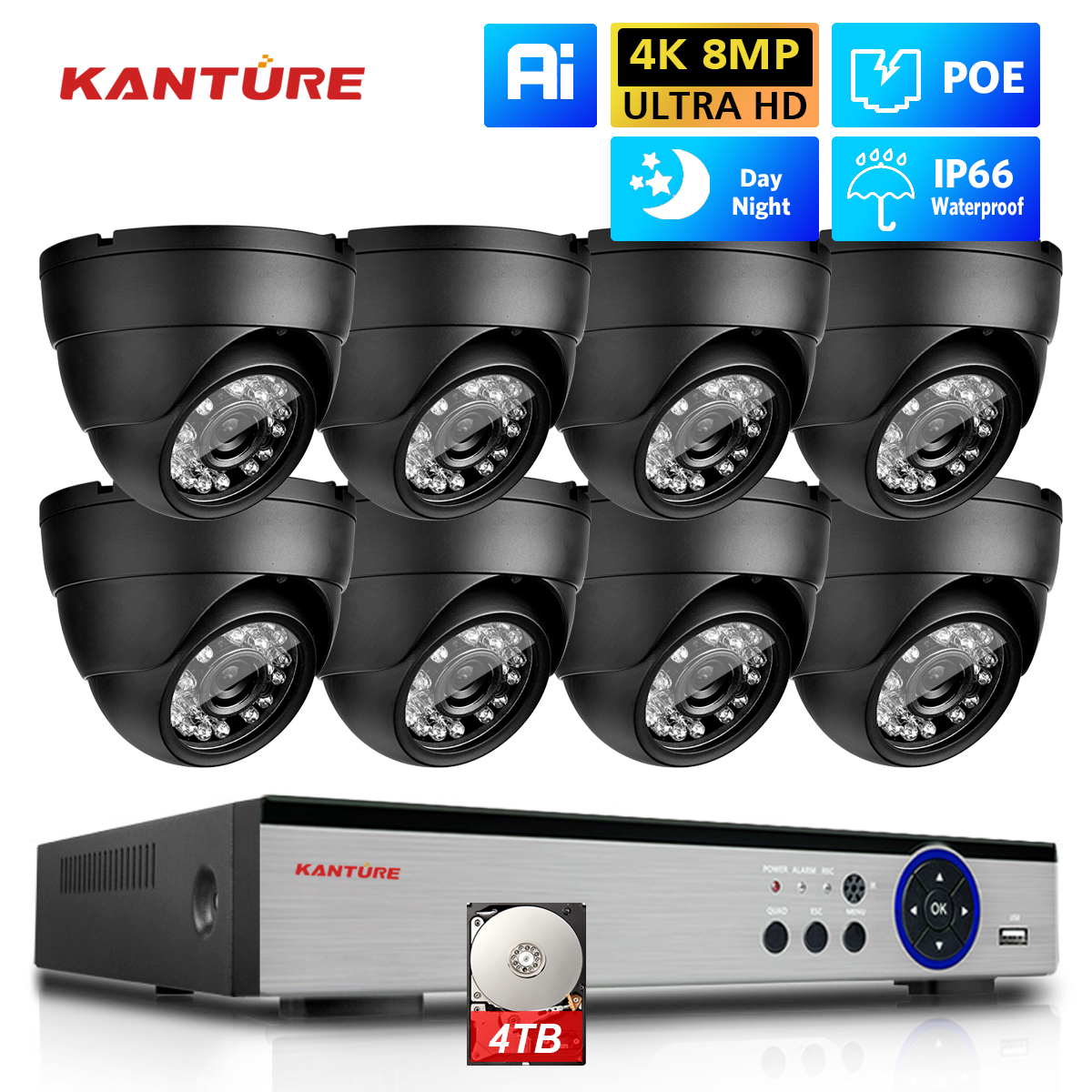 KANTURE 8CH 4K CCTV Camera Sys - Ip Camera Outdoor 4K reseña y precio