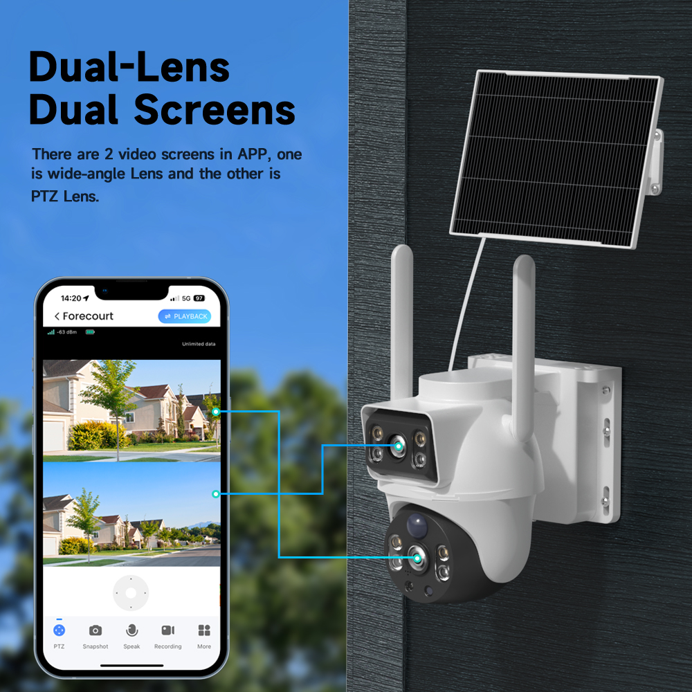 WiFi Solar Camera Dual Lenses  - Ip Camera Outdoor 4K reseña y precio